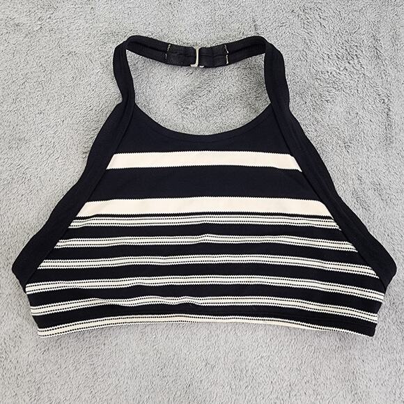 Vintage Cole of California Striped Halter Neck Swim Top Size S Black Cream Crop - Picture 1 of 9